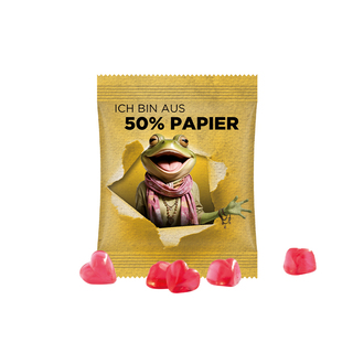 Minitüte, 10 g, Papierfolie weiß, Trolli Fruchtgummi Herz, rot