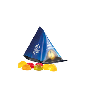 Fruchtgummi Tetraeder, Folie weiß, Trolli Fruchtgummi Fußbälle
