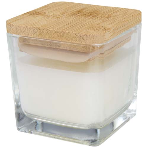 Ambra Quadratische Glaskerze mit Bambusdeckel