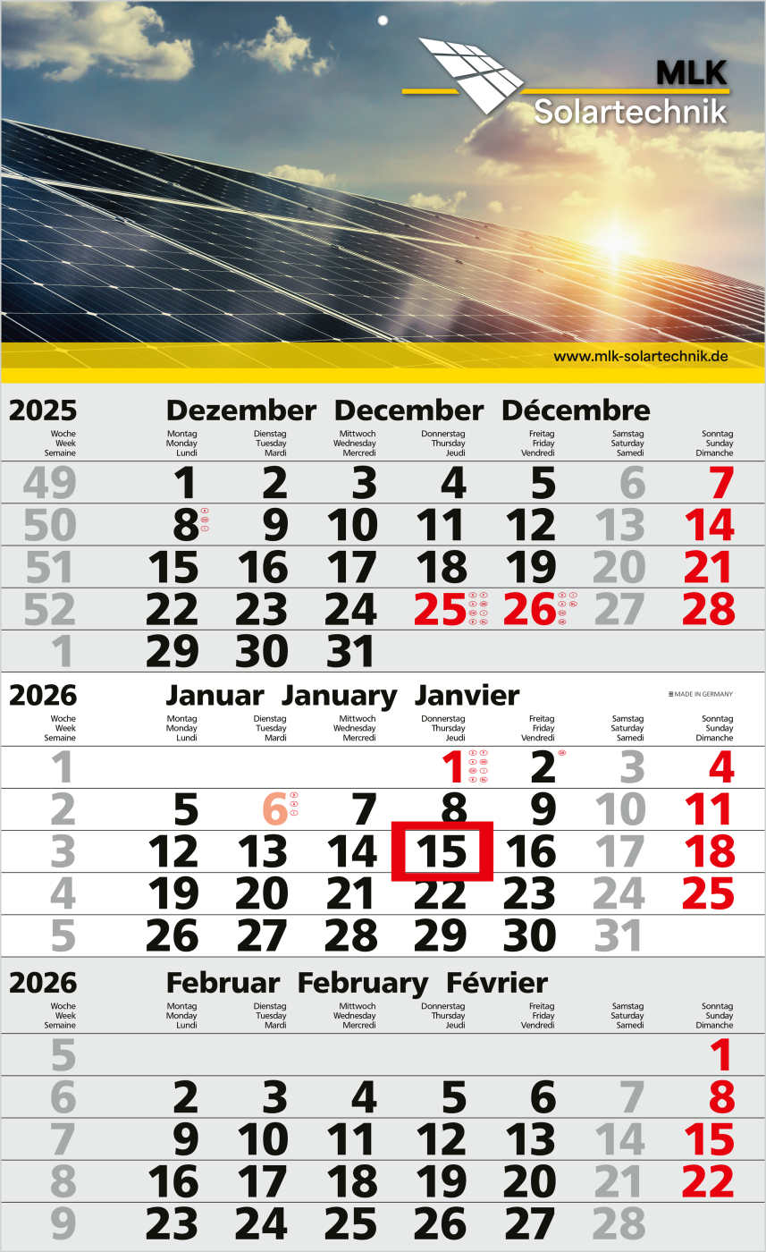 3-Monatskalender Solid 3 Bestseller (Einblatt)