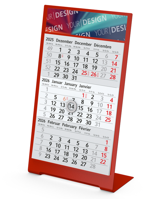 Tischkalender Desktop 3 Color Bestseller, 1 Jahr, rot