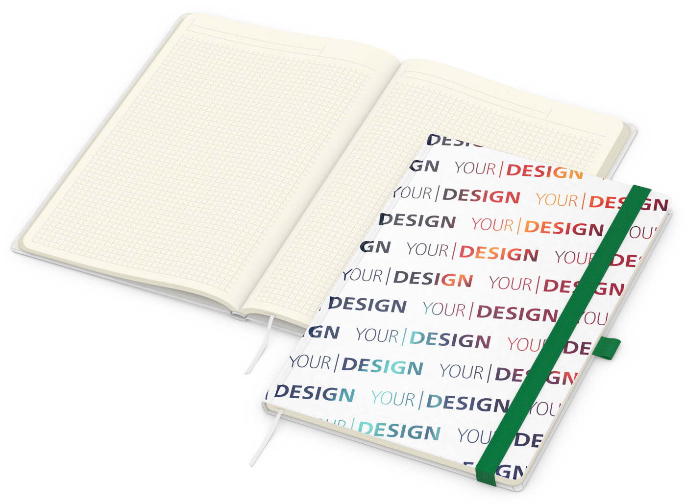 Notizbuch Match-Book Creme Bestseller, A4, Natura, individuell, grün