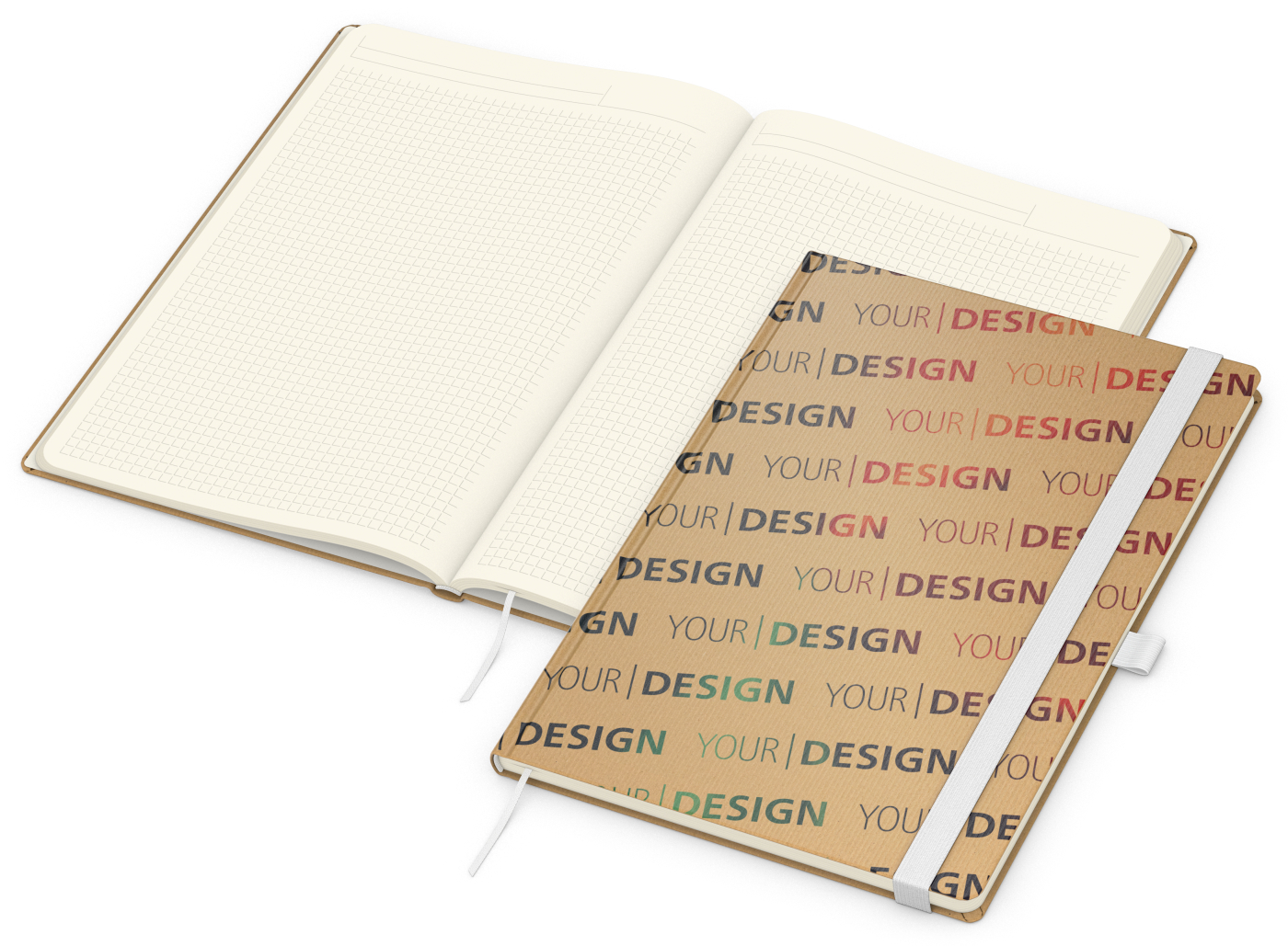 Notizbuch Match-Book Creme Bestseller, A4, Natura, braun-individuell, weiß