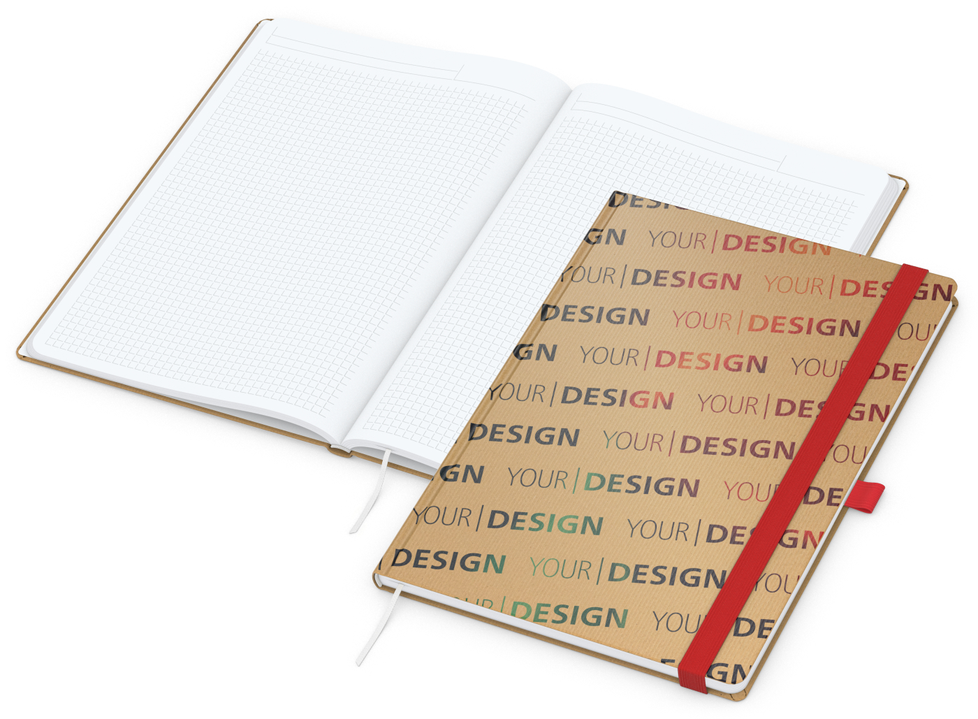 Notizbuch Match-Book White Bestseller, A4, Natura, braun-individuell, rot