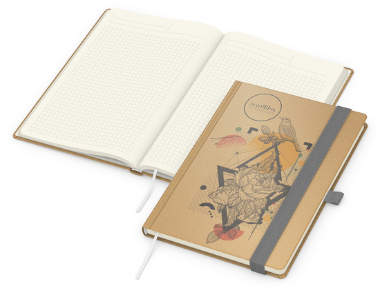 Notizbuch Match-Book Creme Bestseller, A5, Natura, braun-individuell, silbergrau
