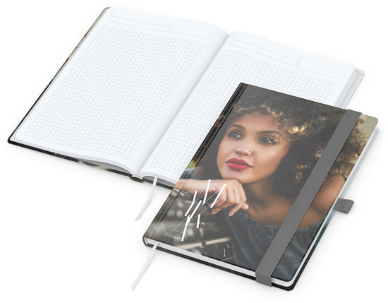 Notizbuch Match-Book White Bestseller, A5, Cover-Star, matt-individuell, silbergrau