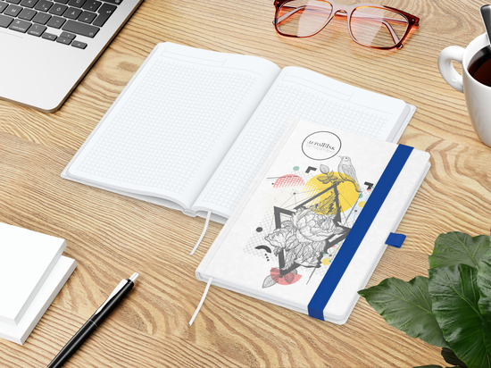 Notizbuch Match-Book White Bestseller, A5, Natura, individuell, mittelblau