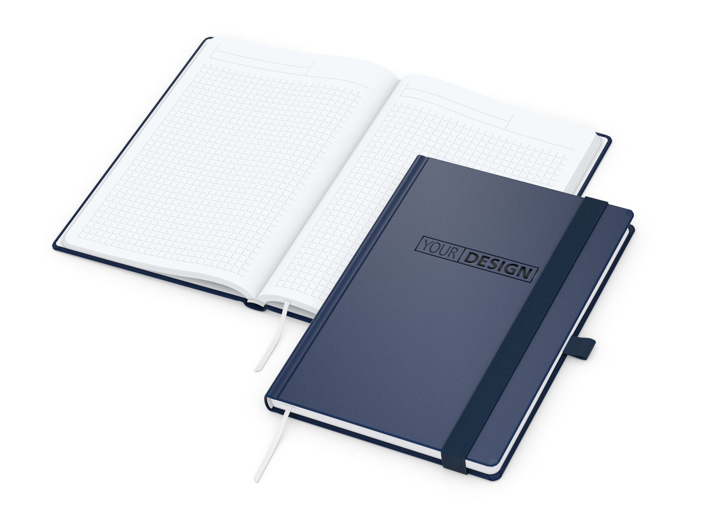 Notizbuch Vision-Book White Bestseller, A5, dunkelblau inkl. Prägung schwarz-glänzend