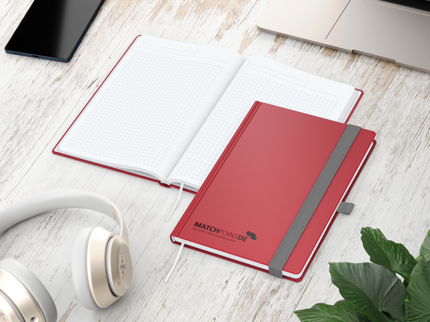 Notizbuch Vision-Book White Bestseller, A5, rot inkl. Prägung schwarz-glänzend