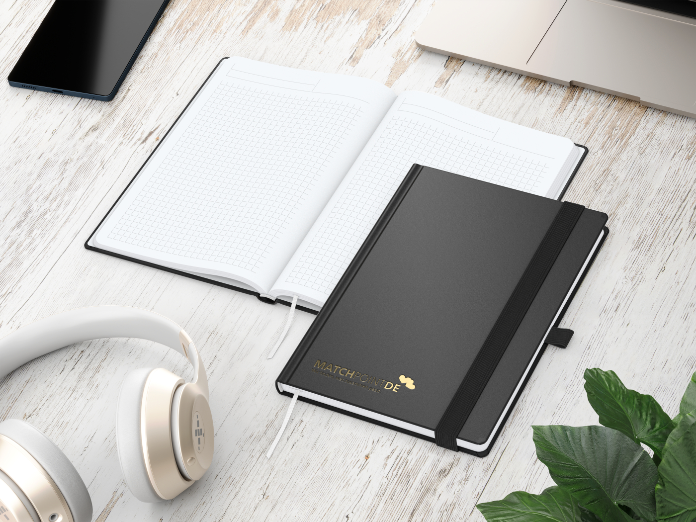 Notizbuch Vision-Book White Bestseller, A5, schwarz inkl. Goldprägung