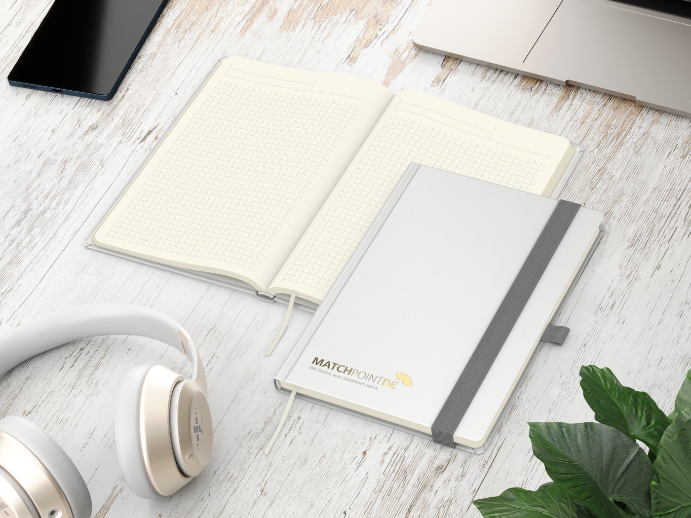 Notizbuch Vision-Book Creme Bestseller, A5, weiß inkl. Goldprägung