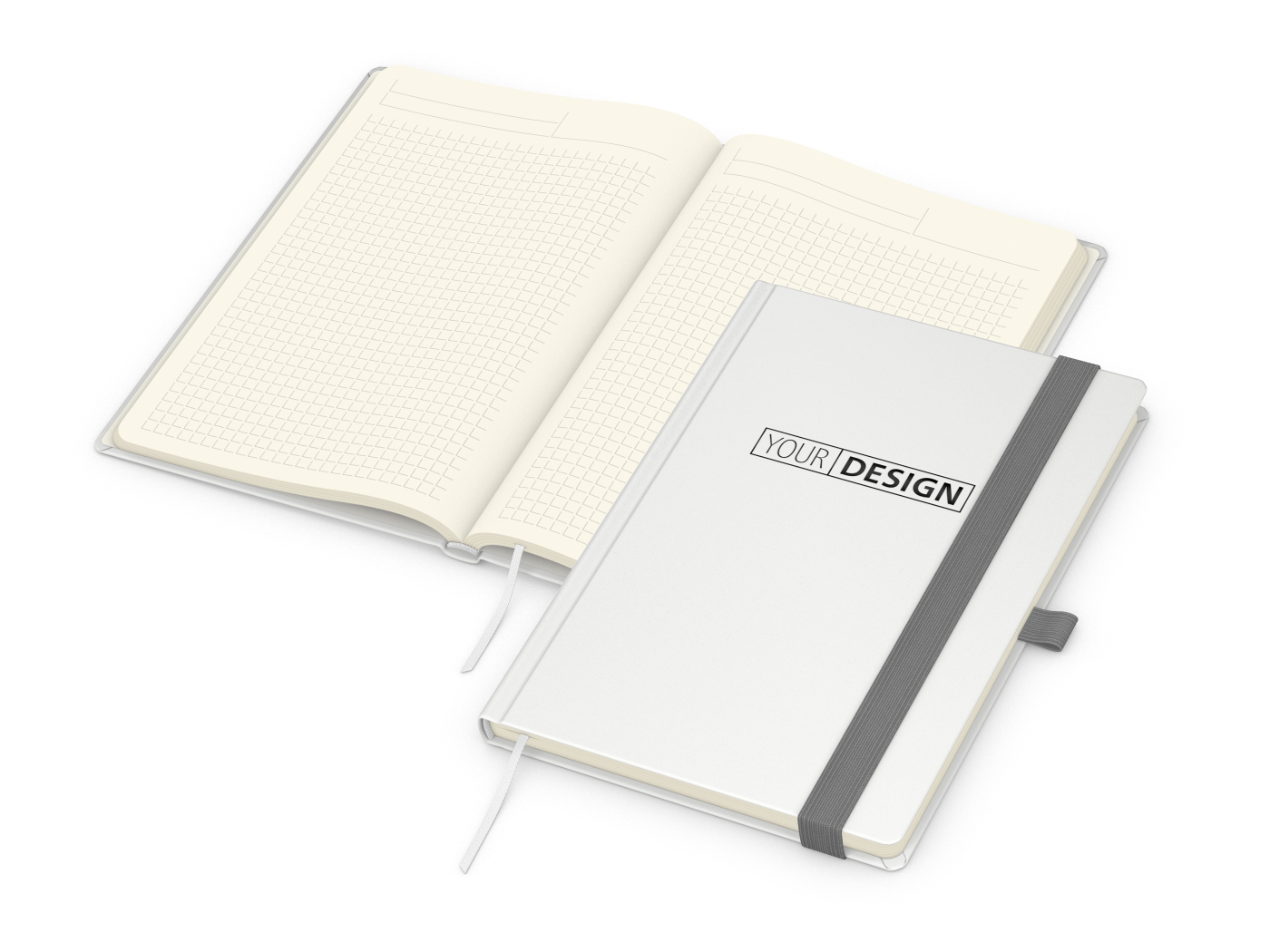 Notizbuch Vision-Book Creme Bestseller, A5, weiß inkl. Prägung schwarz-glänzend