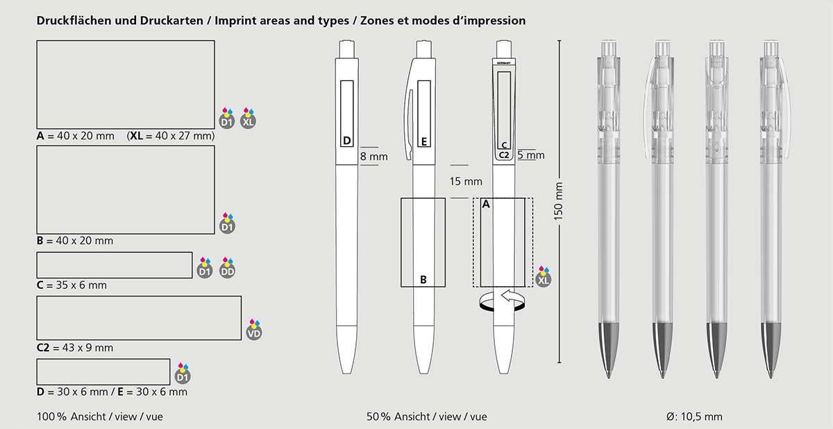 Klio-Eterna - Qube transparent Mn - Druckkugelschreiber