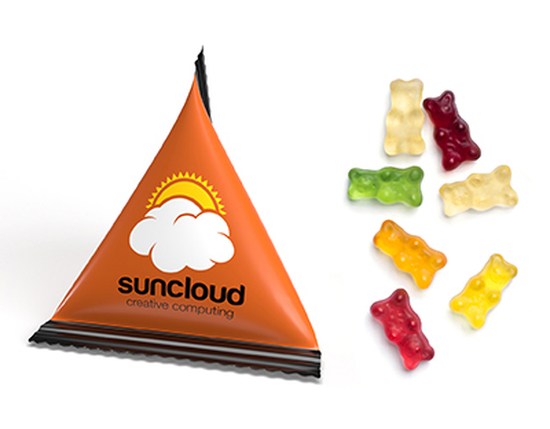 Mini Tetraeder Fruchtgummi 10 g Gummibärchen Standard-Folie weiß