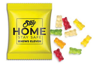Mini-Gummibärchen vegan im Werbetütchen 15 g Fruchtmischung Standard-Folie transparent
