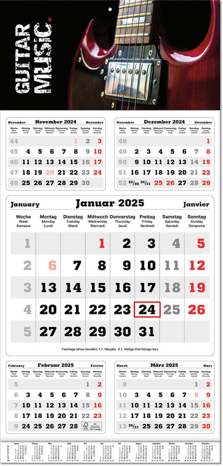 Fünf-Monats-Planer "Classic times 5" im Format 30 x 63 cm, grau, Datumsweiser umgelegt, mit Übersichtskalendarium auf der Fußleiste