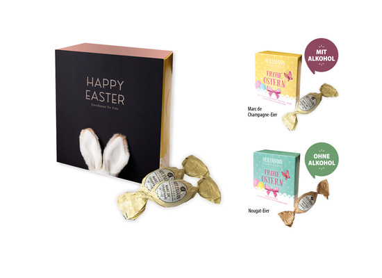 Heilemann Frohe Ostern Schokoeier, Inhalt: Marc de Champagne-Eier