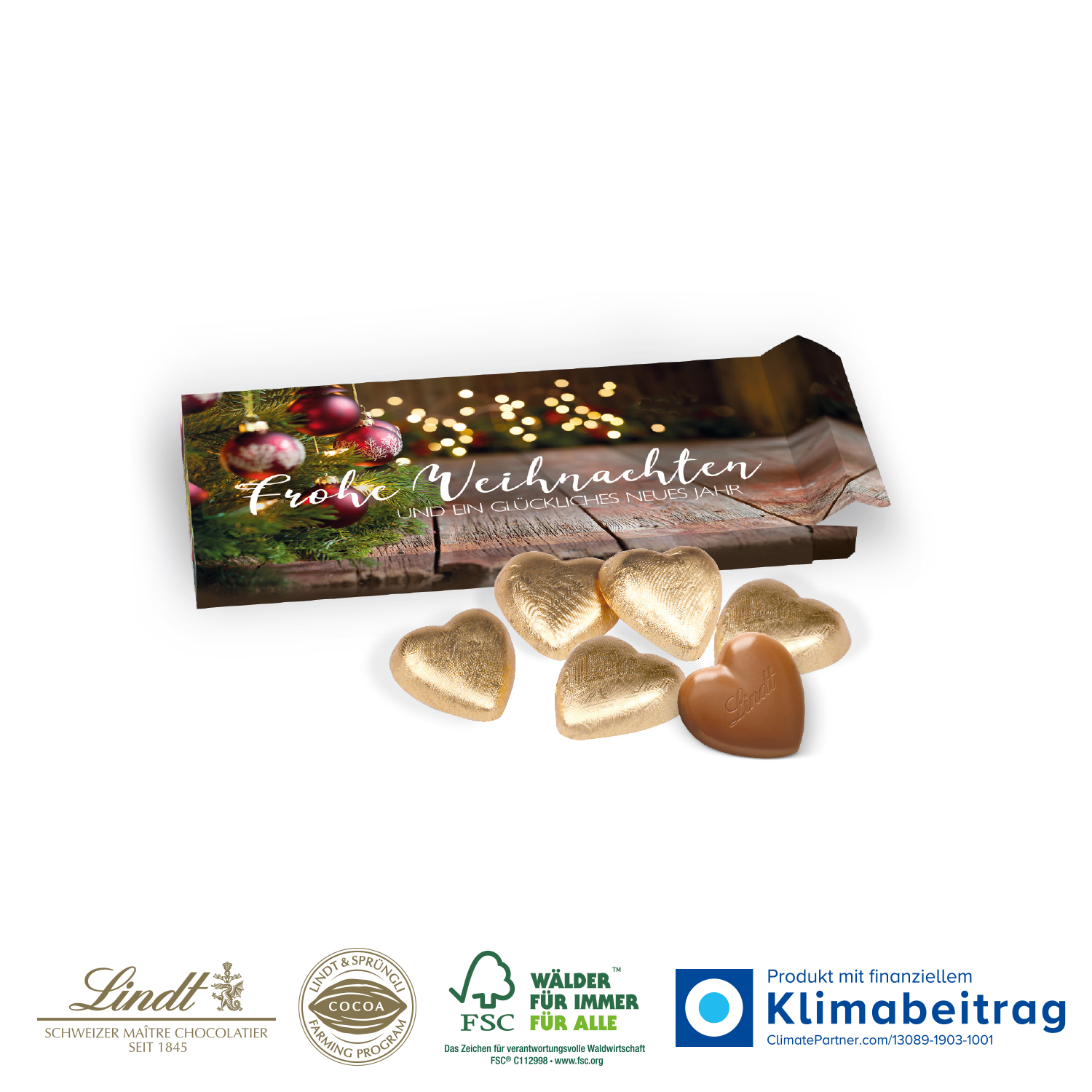 Präsentbox mit Lindt Schokoherzen