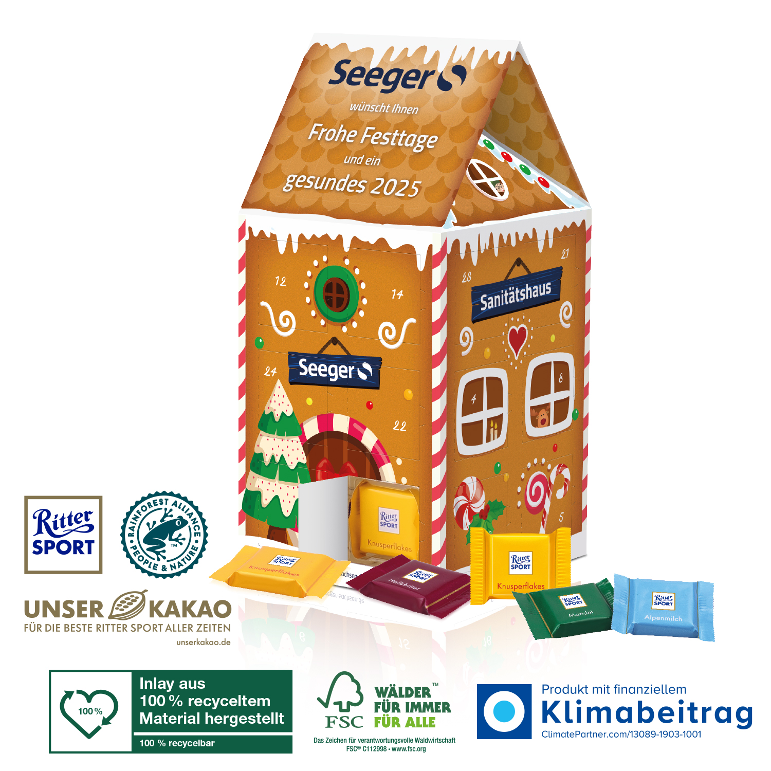 Adventskalender-Haus „XL“ mit Ritter SPORT Schokolade