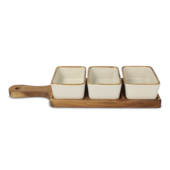 InSideOut Servierbrett aus Holz mit 3 Keramikschalen